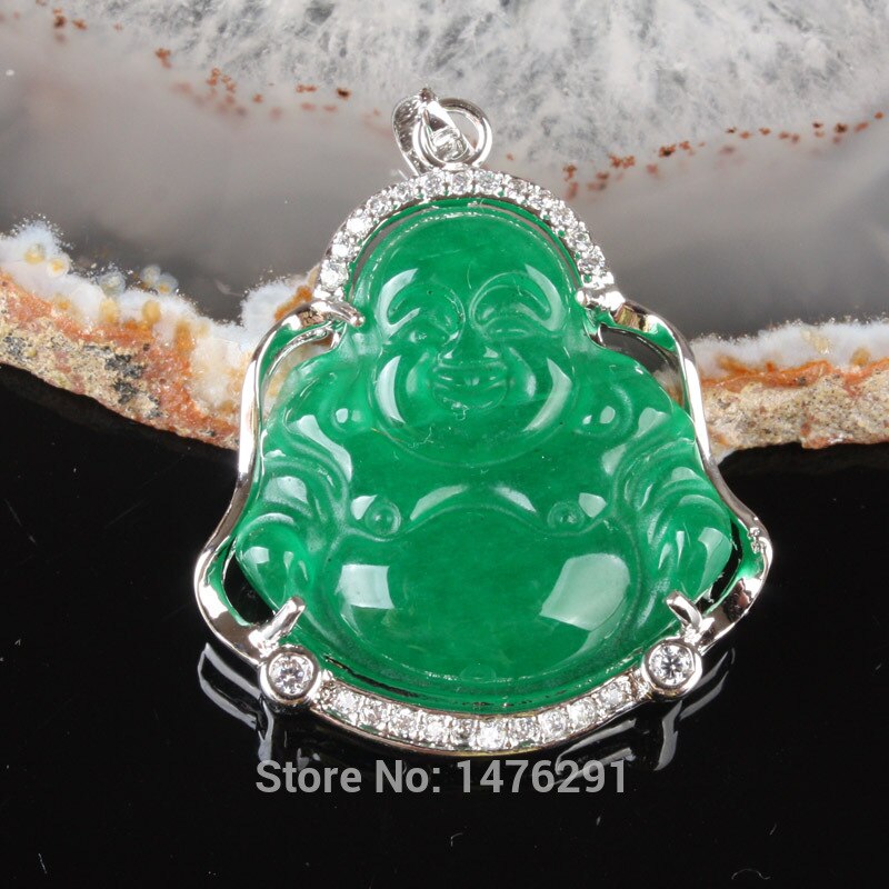 Imperial Green Jades Buddha Inlaid Rhinestone Pendant 1PCS