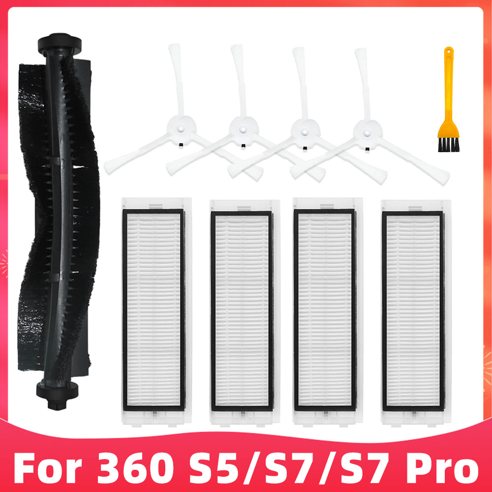 Fit for 360 S5 / S7 / S7 Pro Robot Vacuum Cleaner Spare Parts Roller Side Brush Hepa Filter Water Tank Filter Mop Cloths Rag: Beige