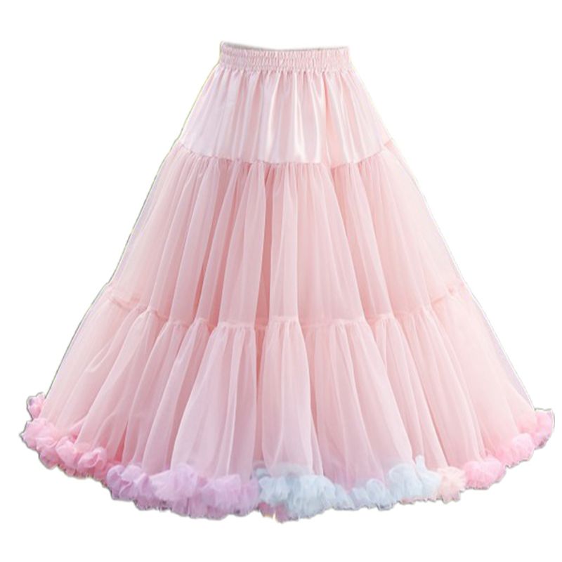 Kvinnor resår midja pösig tyll underkjol regnbåge moln kort tutu kjol balett dans pettiskirts lolita underkjol: 3