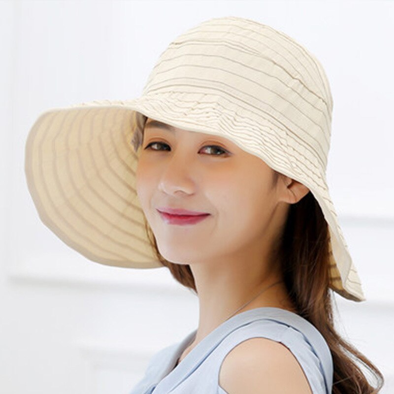Sombrero de Sol de ala grande para mujer, gorra de playa a rayas, transpirable, protección UV, informal