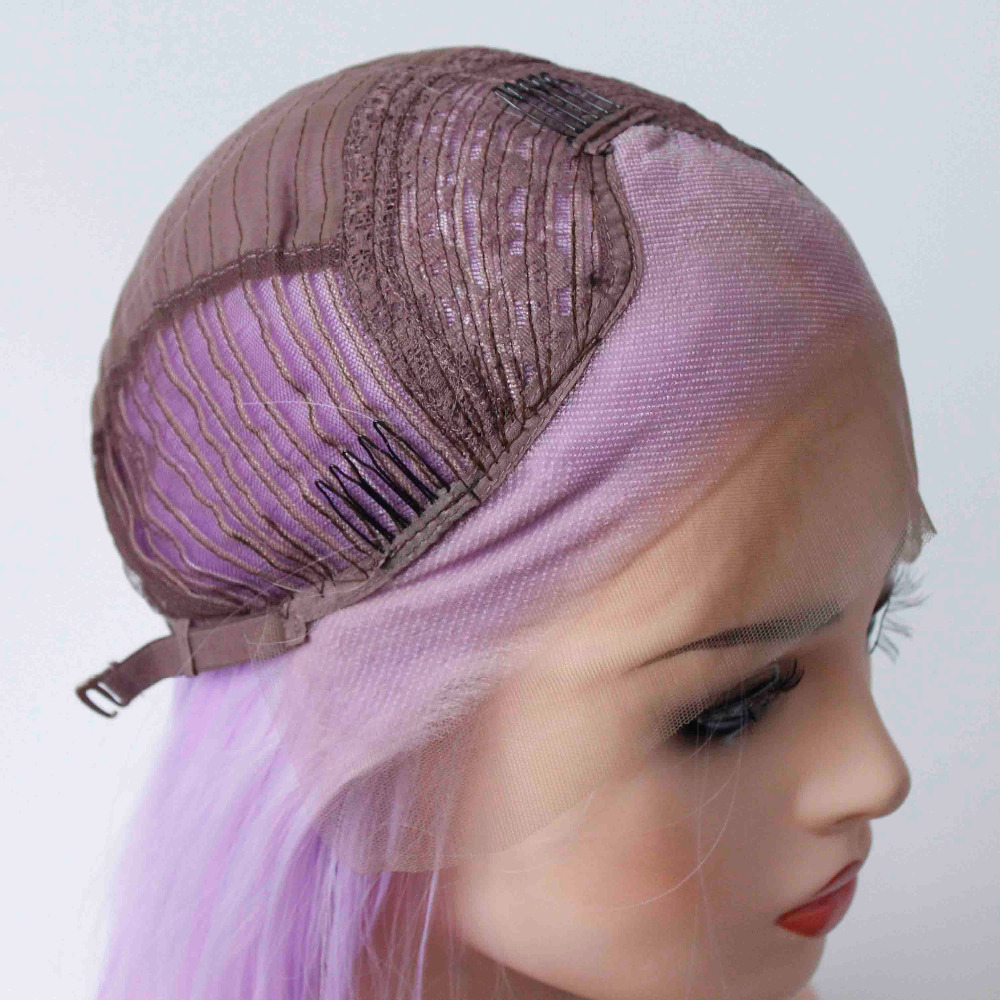 V'NICE-Peluca de lavanda para mujer, pelo liso corto violeta, estilo Bob, pelucas frontales de encaje sintético, peluca de color morado claro