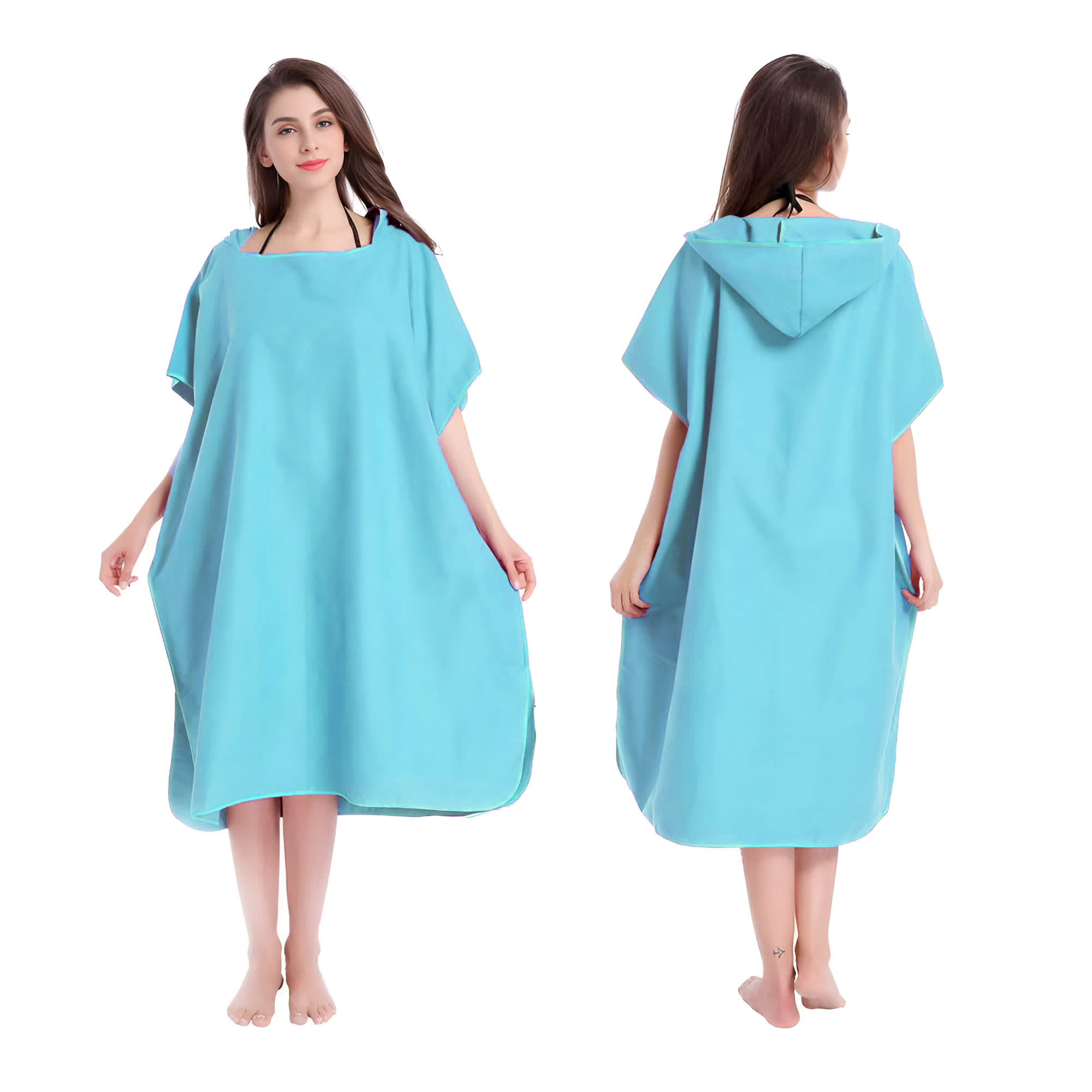 Mikrofaser-Kapuzenhandtuch für Männer und Frauen, Schwimmen, Strand, Reisen, schnell trocknend, Wickelmantel, Umhang, Badetuch, Bademantel, Surfen-Poncho, Sauna, Spielen: Himmel Blau