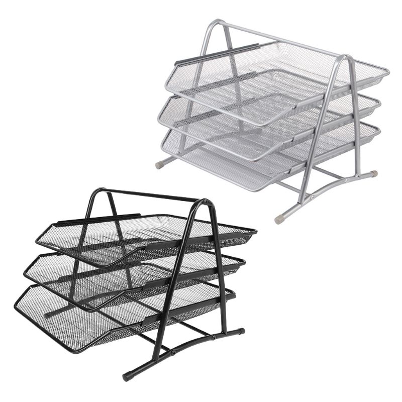 3 Tier Metal Mesh Document Rack File Holder Letter Tray for Home Office Desk Organizer Supplies H55F
