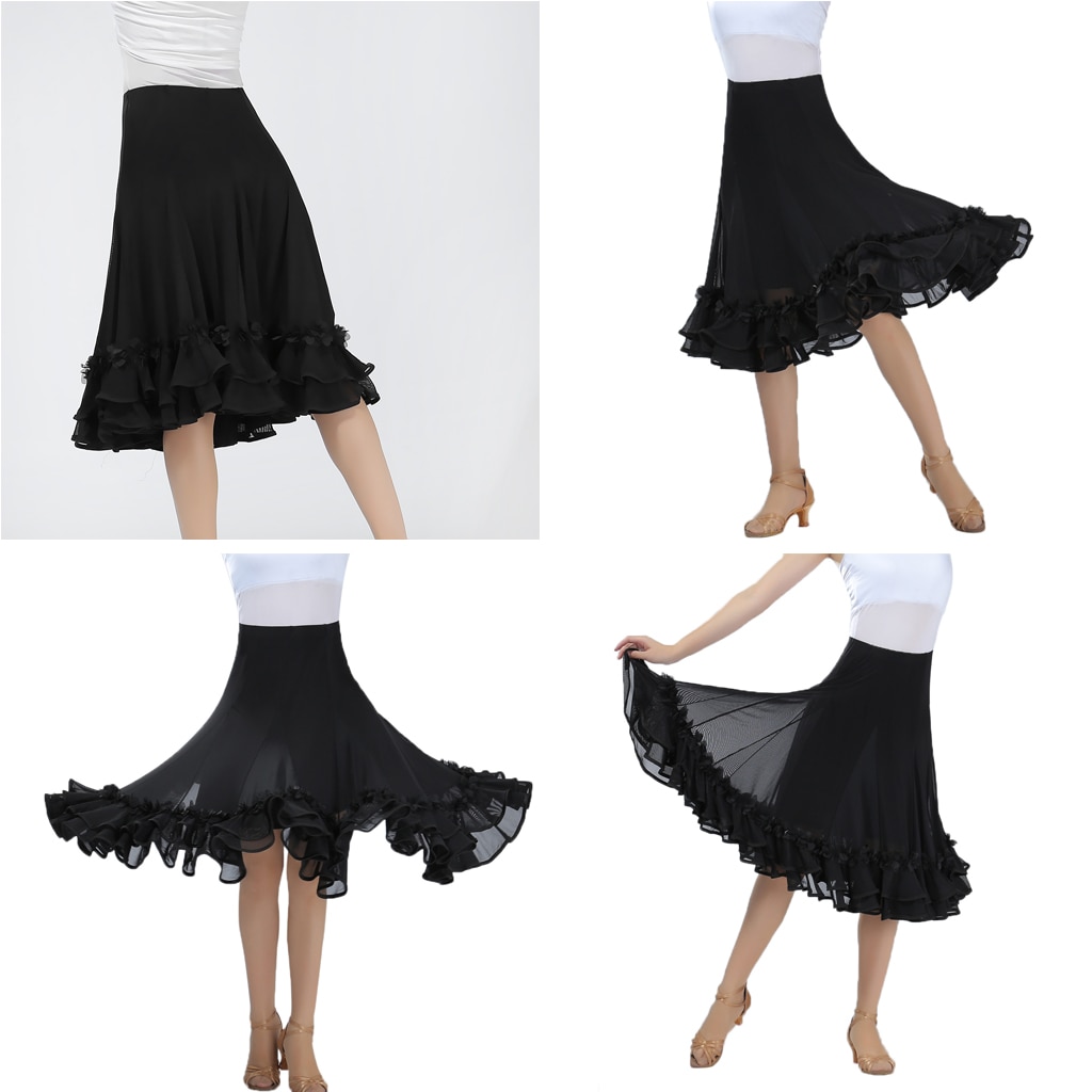 Falda de baile larga con vuelo suave para fiestas de vals estándar Flamenco para salón de baile para mujer