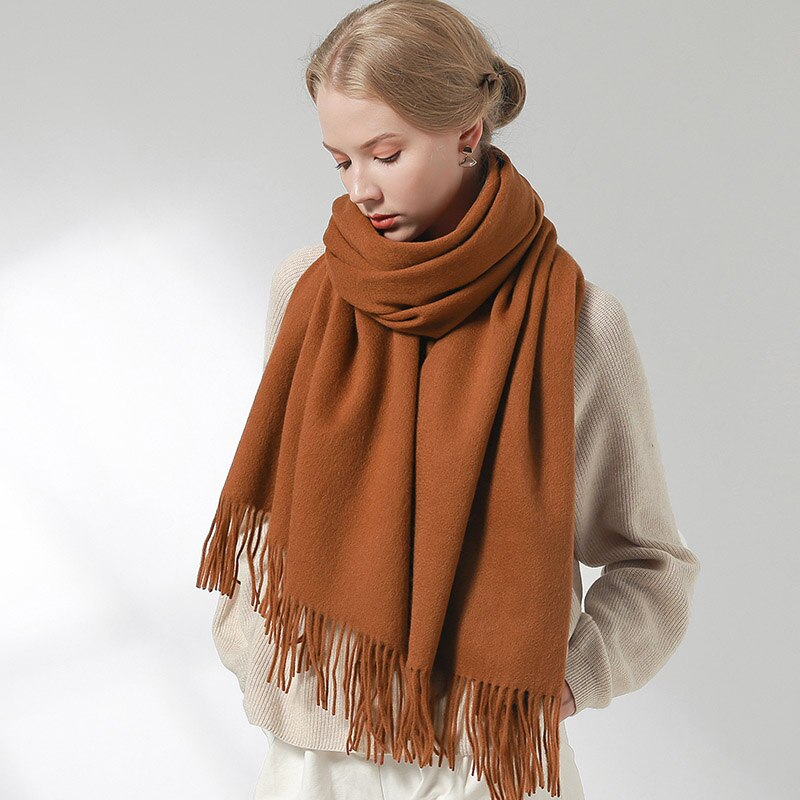Vinter 100%  ullskjerf dame luksus tykke sjal og omslag varme ren ull røde skjerf til damer kasjmir pashmina foulard femme: Karamell