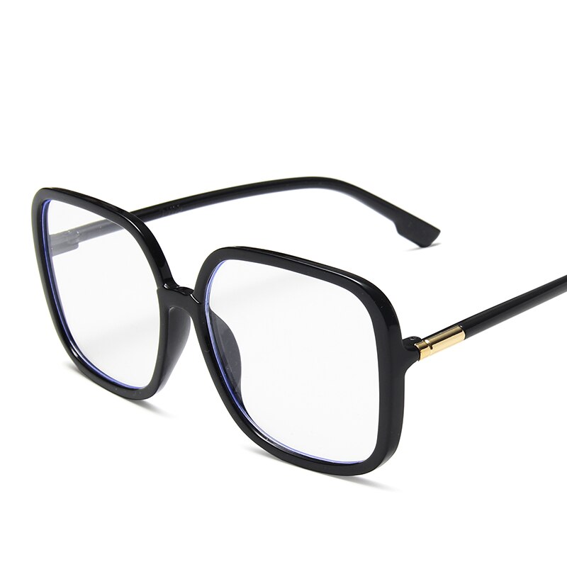 Overdimensionerede firkantede brilleramme til kvinder vintage store gennemsigtige briller læsebriller klar linse optisk brillestel: Lys sort