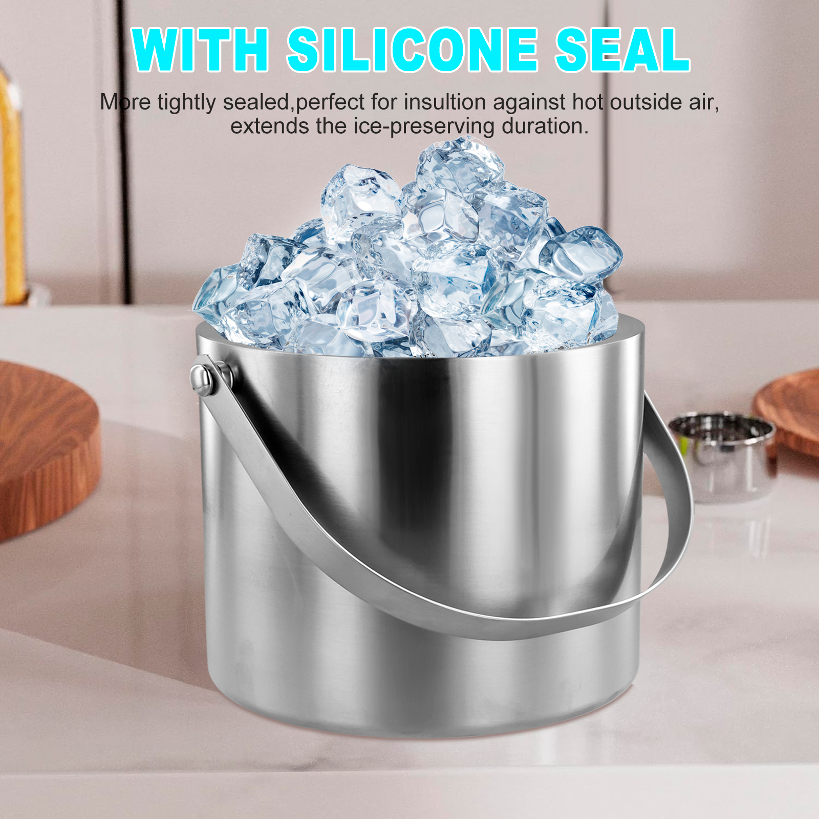 Cubo de hielo de acero inoxidable de doble pared, cubos de cerveza de champán aislados para bares, clubes nocturnos, contenedor de hielo para fiestas nocturnas, 2/3L