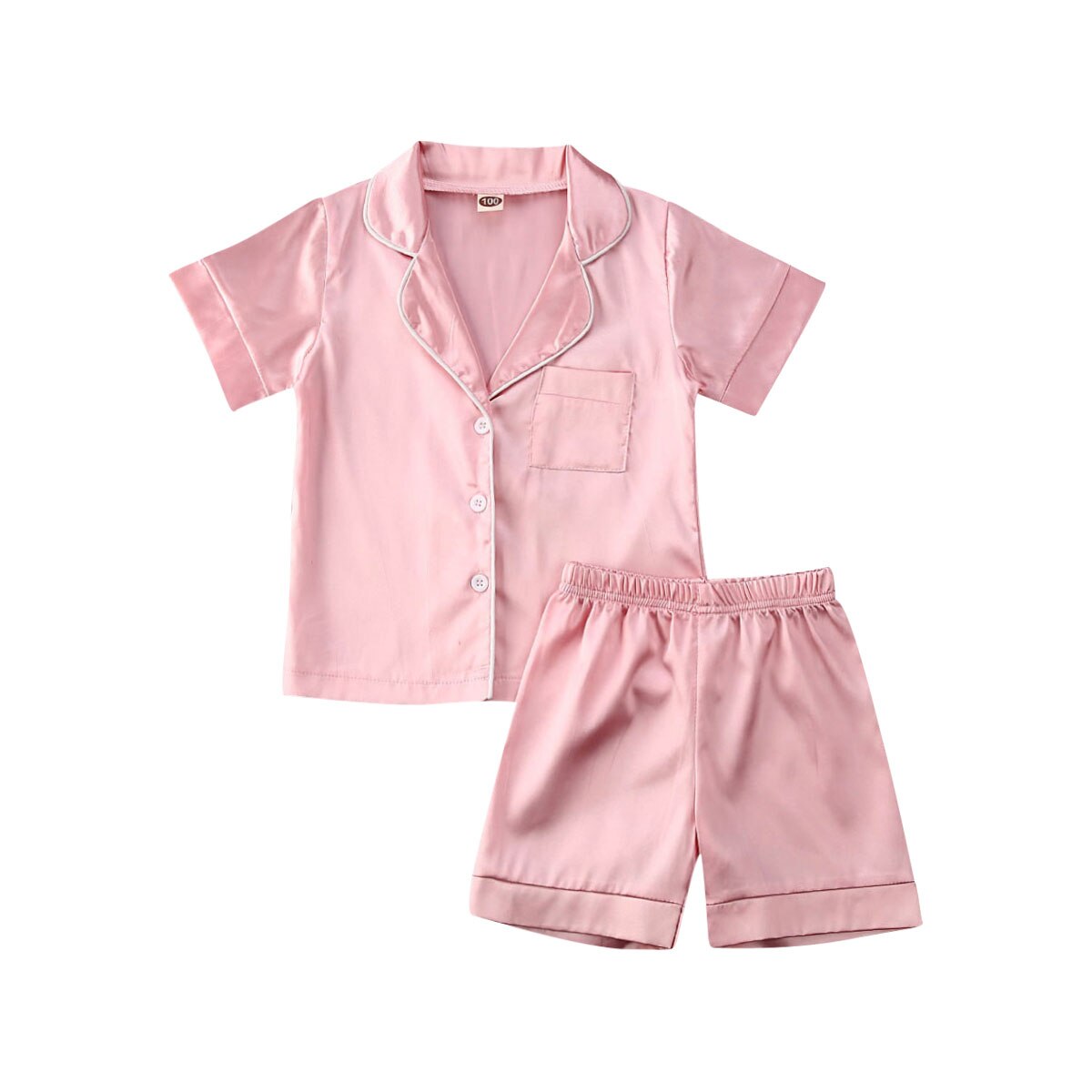 2 stk sæt baby drenge piger satin silke pyjamas sæt sommer solid afslappet kortærmet skjorte+bukser småbørn hjemme nattøj nattøj: Lyserød / 12m