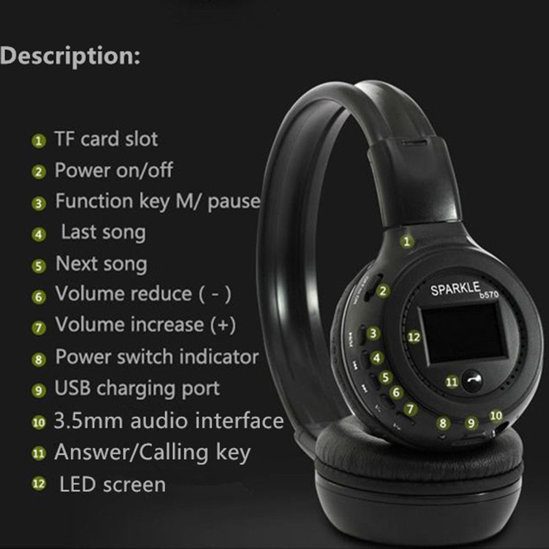 UNITOP ZEALOT-auriculares B570 auriculares inalámbricos con Bluetooth, estéreo, con pantalla LED, para música, soporta tarjeta SD y teléfono móvil