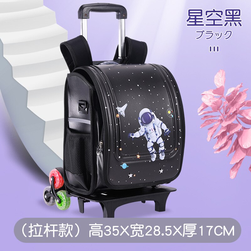 Japanse Trolley Schooltas Kids Wiel School Rugzak Afneembare Kinderen Schooltassen Voor Jongens Meisjes Pu Leer Bagage Boek Tassen: trolley black