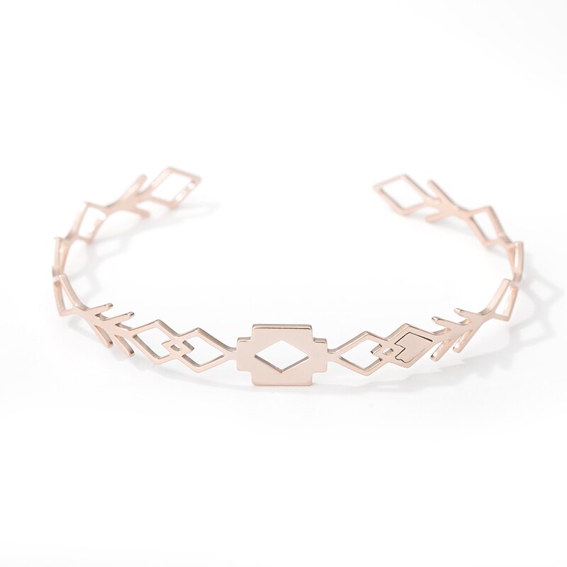 Moda pulseiras de aço inoxidável pulseira para as mulheres aberto folhas de ouro ramos pulseira casual pulseira manguito pulseira jóias presente: Cor de rosa de Ouro