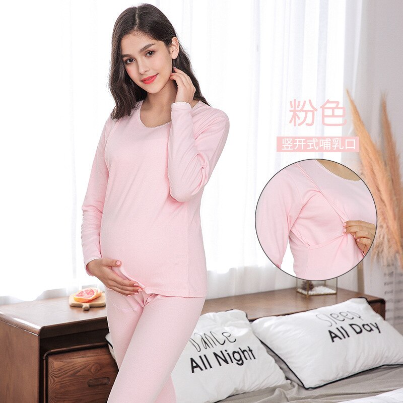 oben + Hosen Herbst Winter 100% Baumwolle Stillen Pyjama für Schwangere Frauen Warme Mutterschaft Nachtwäsche Schwangerschaft Nachtwäsche: Braun