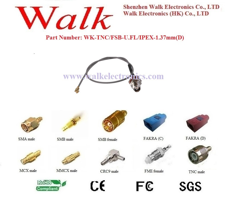 TNC fêmea u. fl 1.37mm (D), o cabo TNC cabo IPEX, u. fl a cabo, conjunto de cabo conector TNC