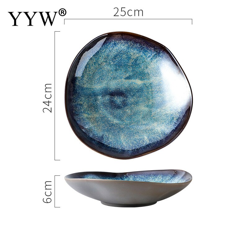 2 unids/lote horno vajilla de cerámica vidriada cambiante Ramen de forma Irregular plato aperitivo de la placa de la cena de porcelana vajilla conjunto