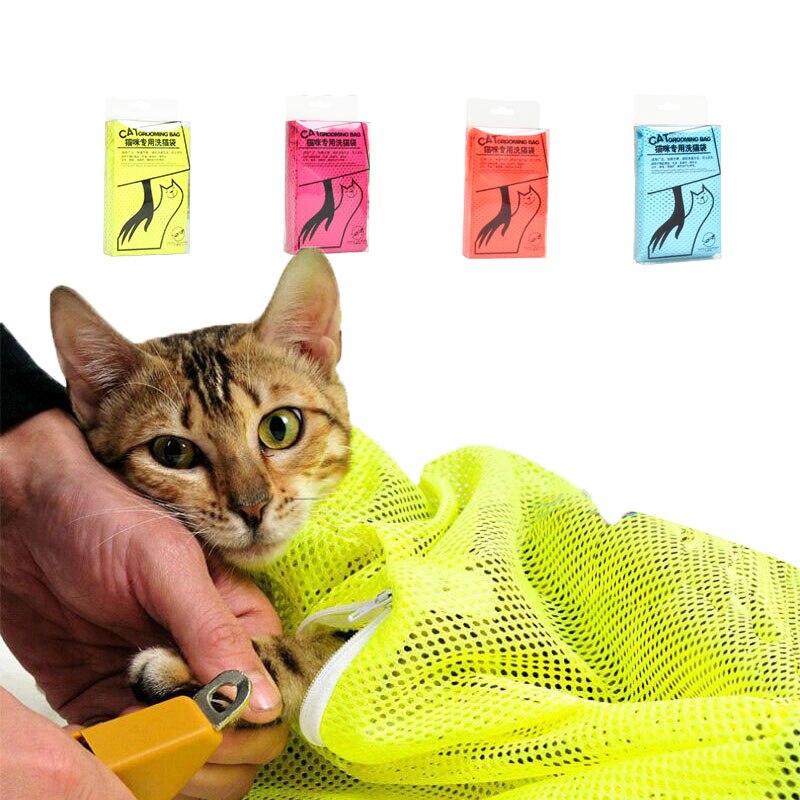 Solid Cat Bathing Bag Puppy Cats Grooming Washing Bags No Scratching Bite Restraint Cat Bath Clean Bag Pets Cat Supplies YT0015