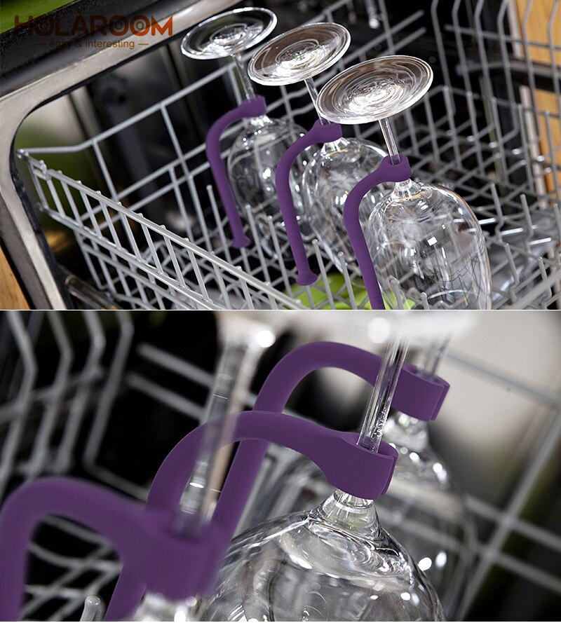 Holaroom 4 stuks glazen beschermer flexibele vaatwasser bekerhouder siliconen glasbeugel wijnglas hangend keukengereedschap