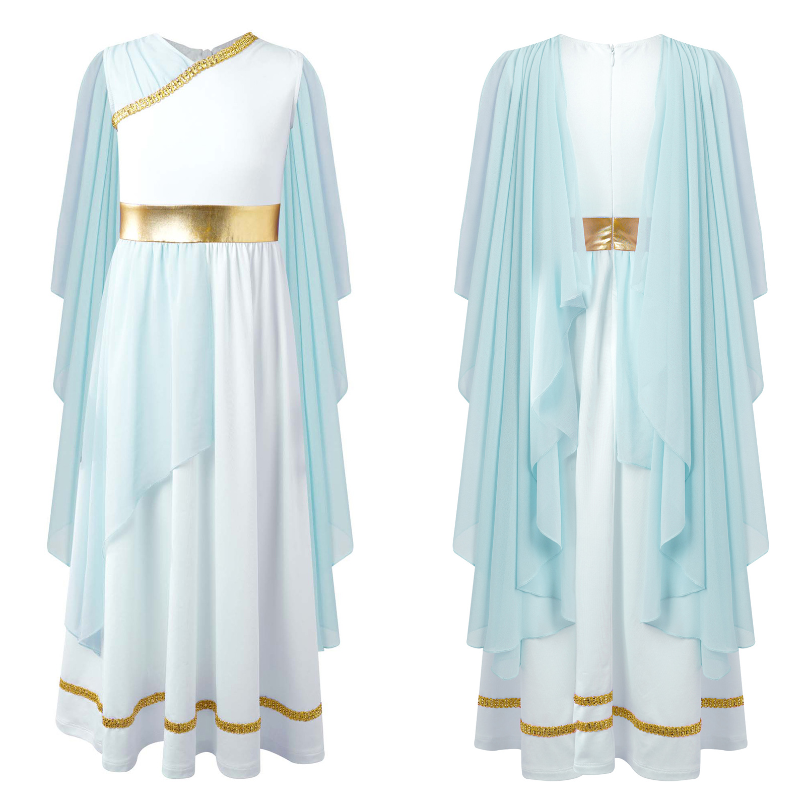Athena-kostume til piger, græsk prinsessekjole, oldgræsk romersk toga med laurbærblad, hovedbeklædning, halloween, karneval, cosplay-sæt: Xxl / Blå