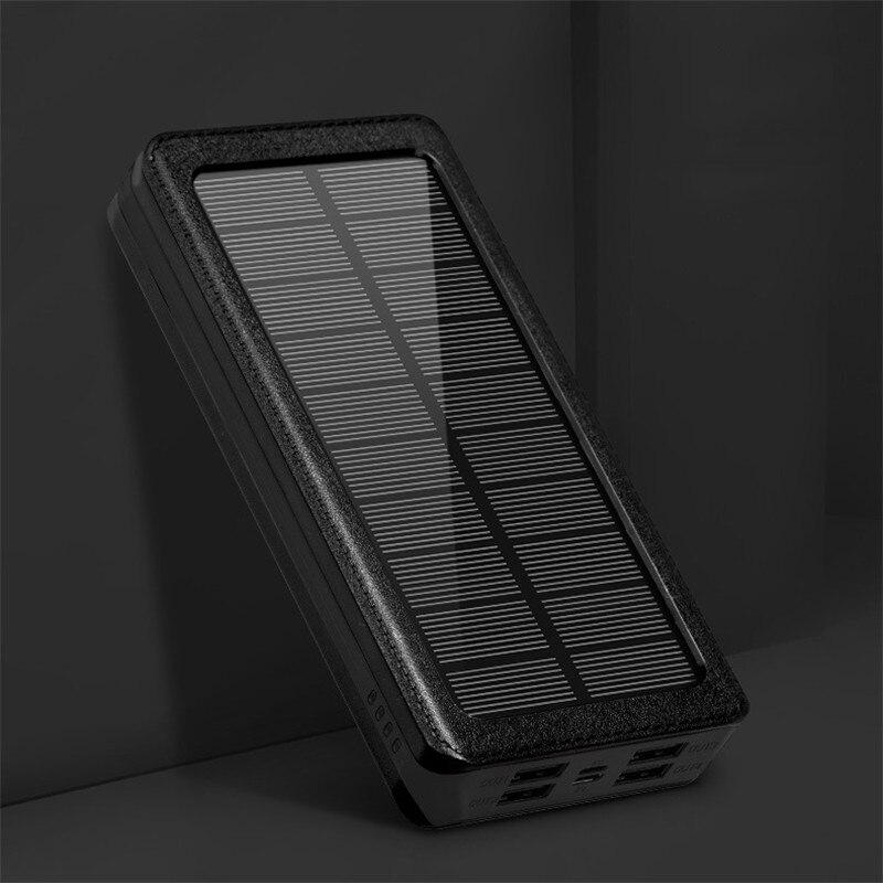 Solar 80000mAh Wireless Power Bank Large Capacity 4 USB LED External Battery Portable Charger Fast Charging for Xiaomi IPhone: Black