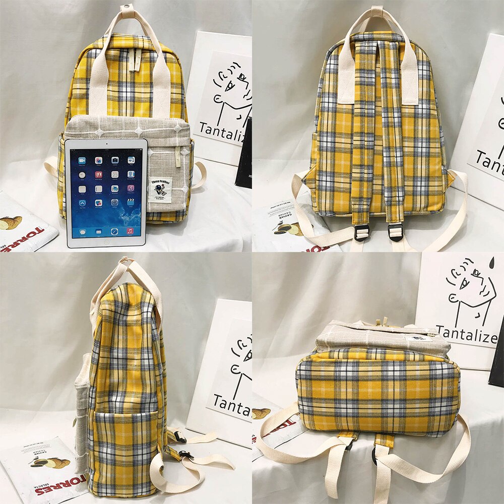 Femminile plaid Carino Zaino A Righe Donne della Tela di Canapa Del Sacchetto di Scuola Vintage ▾ Ragazza Kawaii Zaino Harajuku Signore di Lusso Borse alunno libro