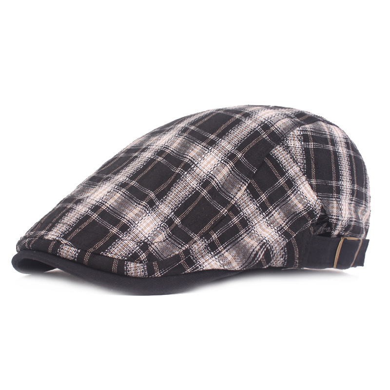 Bérets en coton pour homme, casquette plate, Vintage, élastique, Style britannique, respirant, classique, printemps été: Black