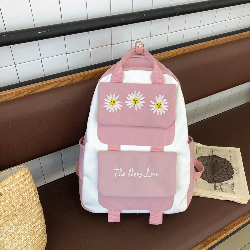 Kleine Daisy Borduurwerk Korea Packpacks Japan Bloem Junior College Hoge Tiener Schooltassen Eenvoudige Boekentas Mochilas Mujer: Roze