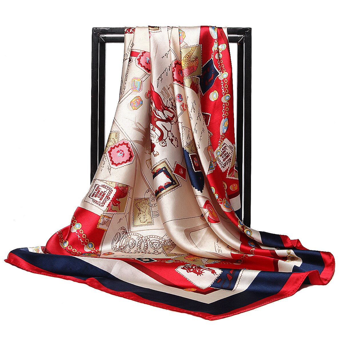 Women's Ladies Square Satin Scarf Head Neck Shawl Wrap Scarves Silk Printed Neckerchief Pashmina