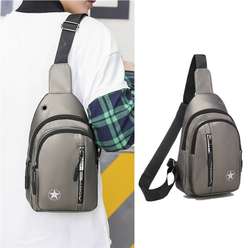 Mannen Borst Sling Pack Satchel Schoudertas Waterdichte USB Charge Kleine Dag Pack: Zilver