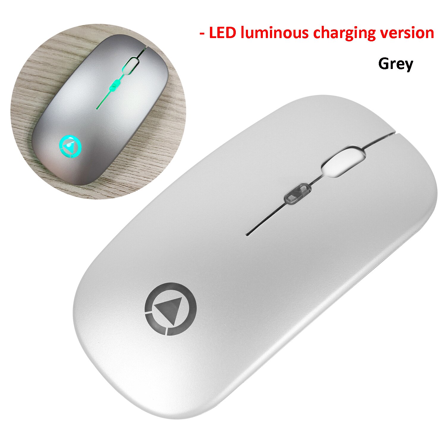 Ultra-thin LED Light Rechargeable & Battery Mouse 2.4GHz Digital Wireless Mute USB Optical Ergonomic Game Mouse Laptop Computer: Style A - Grey