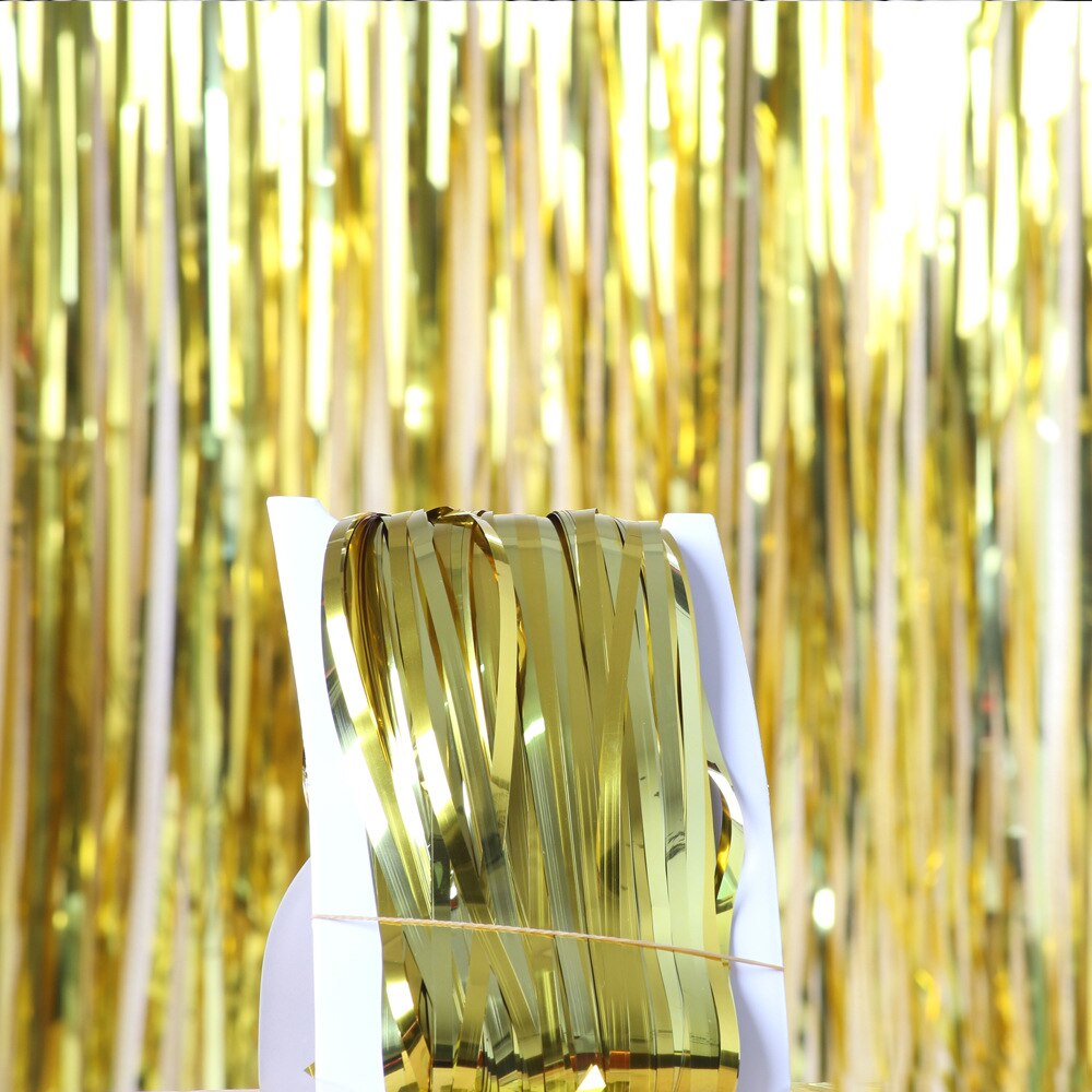 1 mx 2m(3.28 ftx 6.56ft)  dekoration roséguld foliegardiner metalliska fransgardiner skimmer gardin festdekorationer: Guld-
