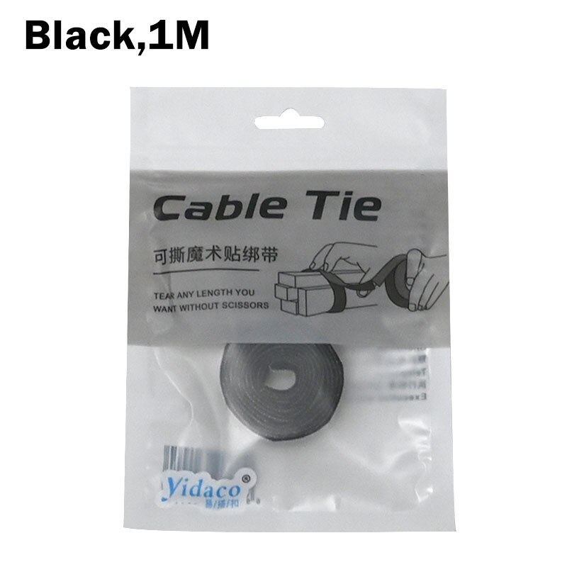 1M/2M/3M Tearable Velcros Self Adhesive Nylon Fastener Tape Reusable Sticker Strap Tie Data Cable Storage Desktop Wire Holder: Black 1M