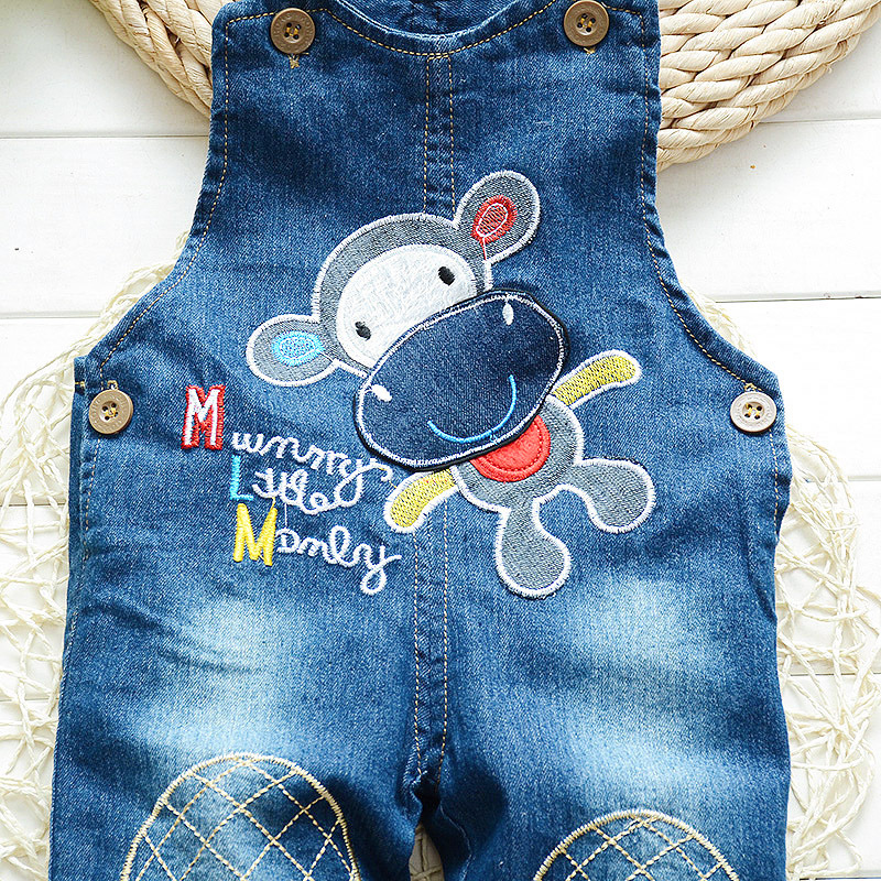 plus fluwelen dikke baby baby kinderen cartoon effen kleur bib jeans jeans baby broek 12M-4 jaar oud