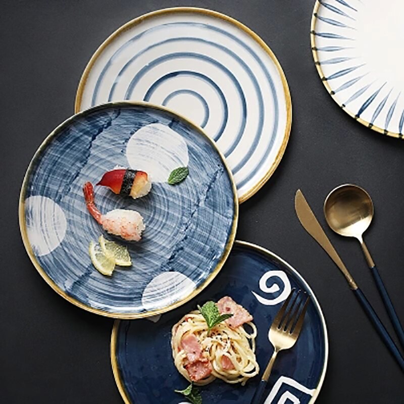Ceramic Geometric Pattern Dinner Plates Originality Dish Kitchen Utensils Home Retro Persona Art Tableware Decor 8/10 Inch