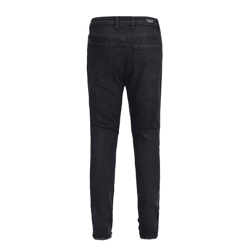 negro icono Hombres estilo ceñido rasgado Jeans Hiphop Bordado de letras agujero roto hombre Casual Jeans pantalones vaqueros