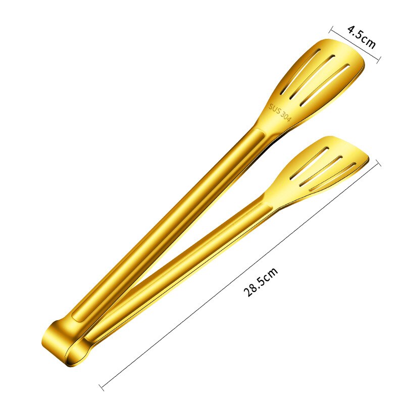 Anti-Scald Food Tongs Steak Bread Serving Clip Stainless Steel Buffet Heater Clamp Barbecue Cooking Tools Kitchen Accessories: 28.5cm Gold