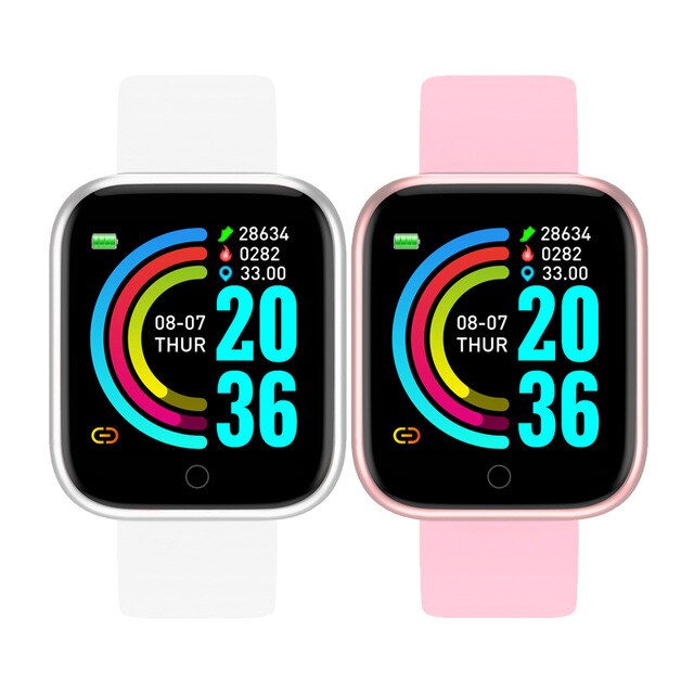 Bluetooth Smart Uhr Männer Frauen Sport Wasserdichte Smartwatch Fitness Herzfrequenz Blutdruck Monitor Armband: 2Pcs White Pink