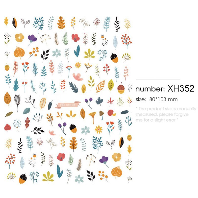 HNUIX 1 leaf Nail Art 3D decal fall theme nails sliders decor boards maple leaf pattern sticker for nail art filigree decals: XH352