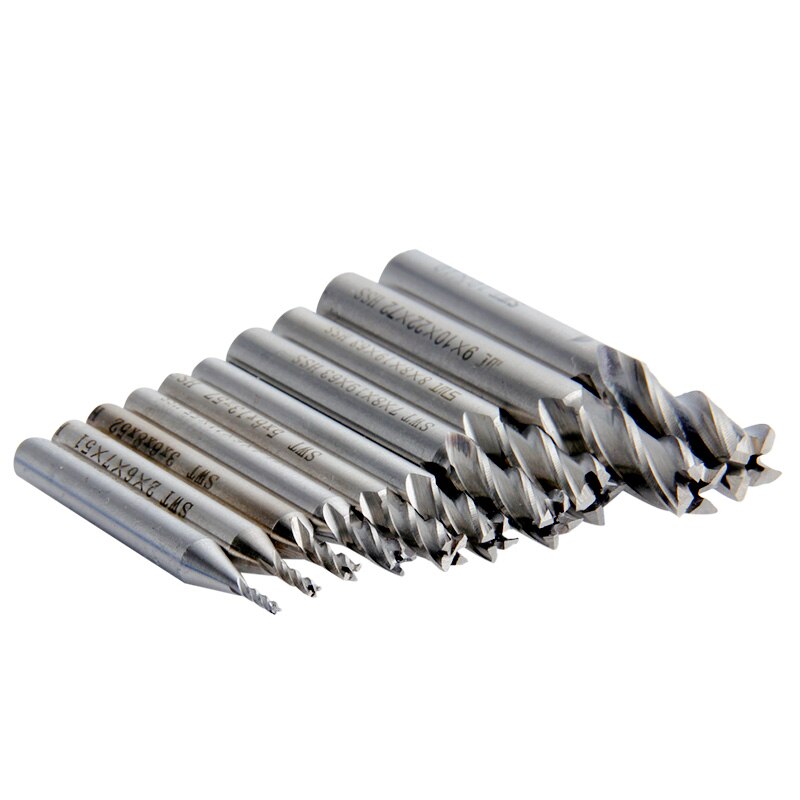 10 stk hss 2-10mm fræser cnc lige skaft 4 fløjte fræser metal fræser cnc værktøjer