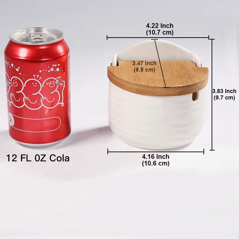 Sucrier, sucrier en céramique avec cuillère à sucre et couvercle en bambou pour la maison et la cuisine moderne, blanc, 8.58 FLOZ (254 ML)