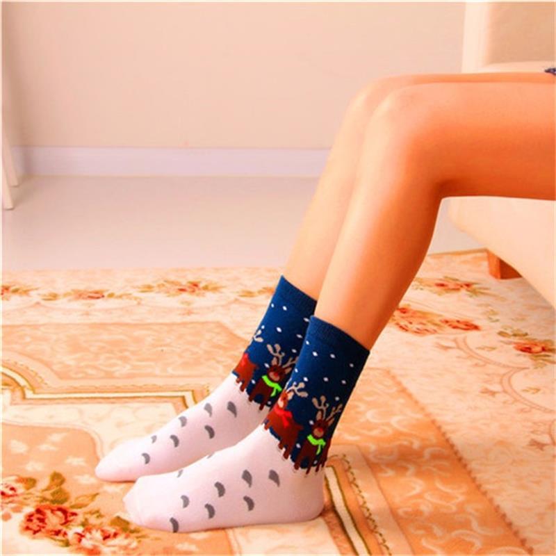 Colorido algodão feminino engraçado meias de natal floco de neve hip-hop feliz ano novo outono inverno papai noel neve elk presente meias: 4