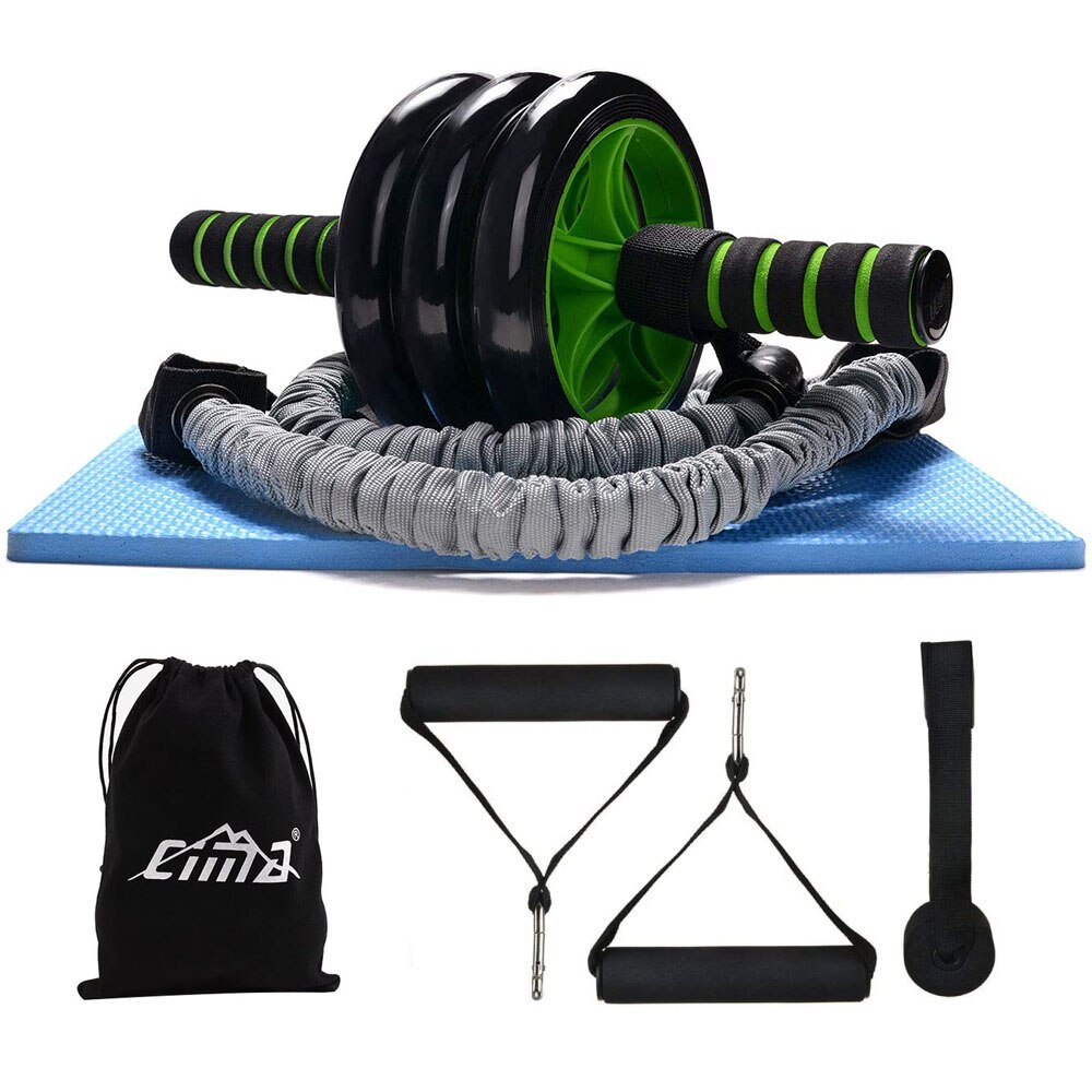 Ab hjul rullmaskin med motstånd band handtag dörr ankare träningspass utrustning buk fitness träning: Grön