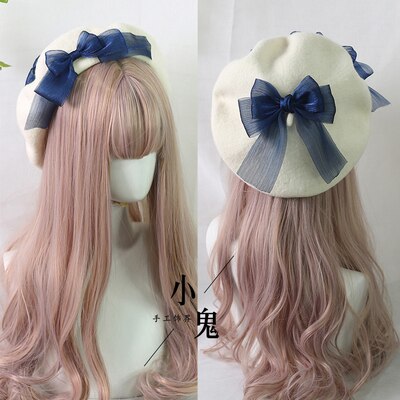 Japanse Kawaii Baret Hoed Lolita Tiener Hart Zoete Wollen Handgemaakte Cute Lace Strik Warme Herfst Winter Schilder Hoed Hoofdtooi: 02
