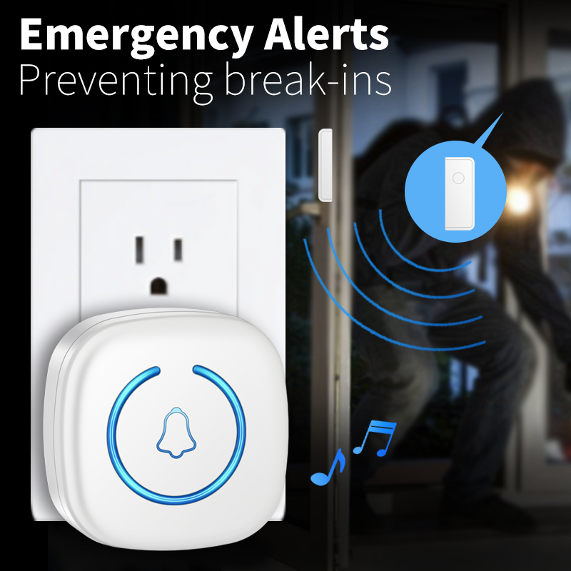 CACAZI Door Sensor Chime for Door Opens Outdoor Split Sensor Doorbell Adjustable 60 Ringtones LED Indicators Entry Alert Chime