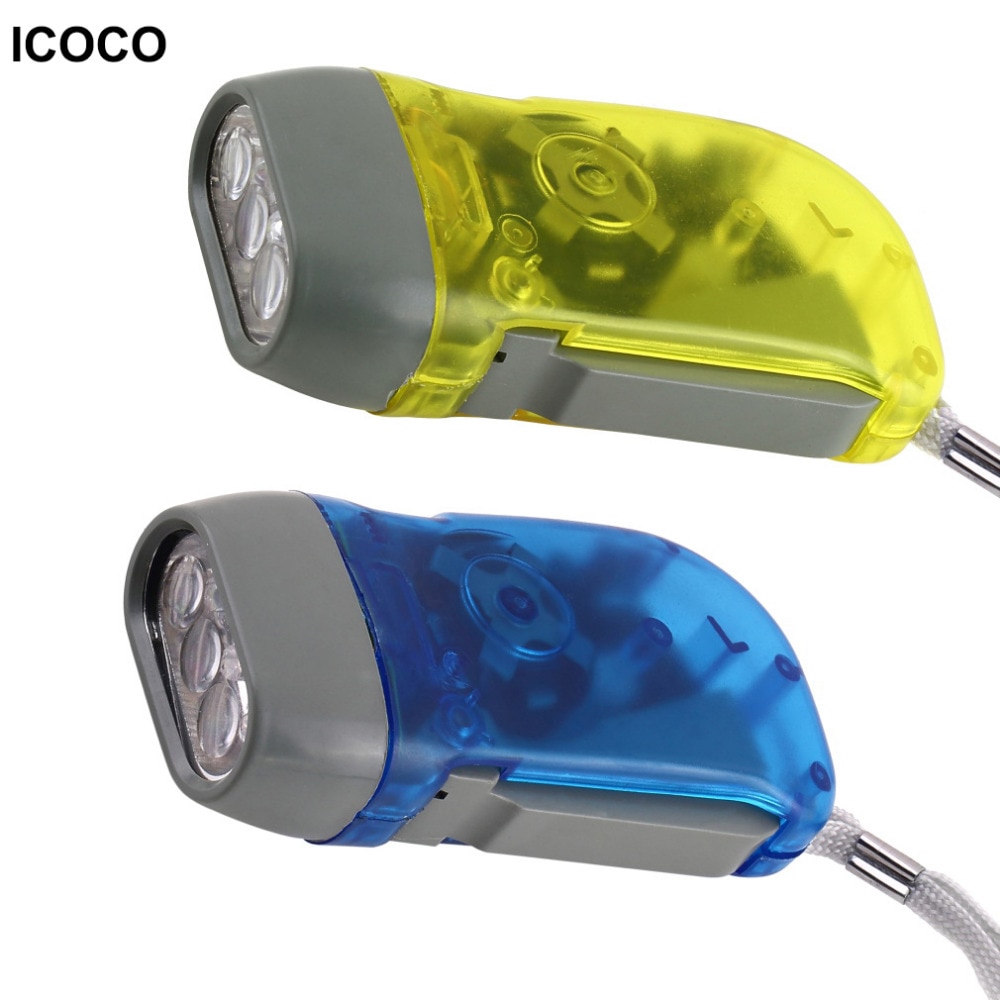 ICOCO Flashlight 3 LED dynamo Hand Pressing Crank Power Wind Up Torch Light Crank Traveling Camping Lamp Lights
