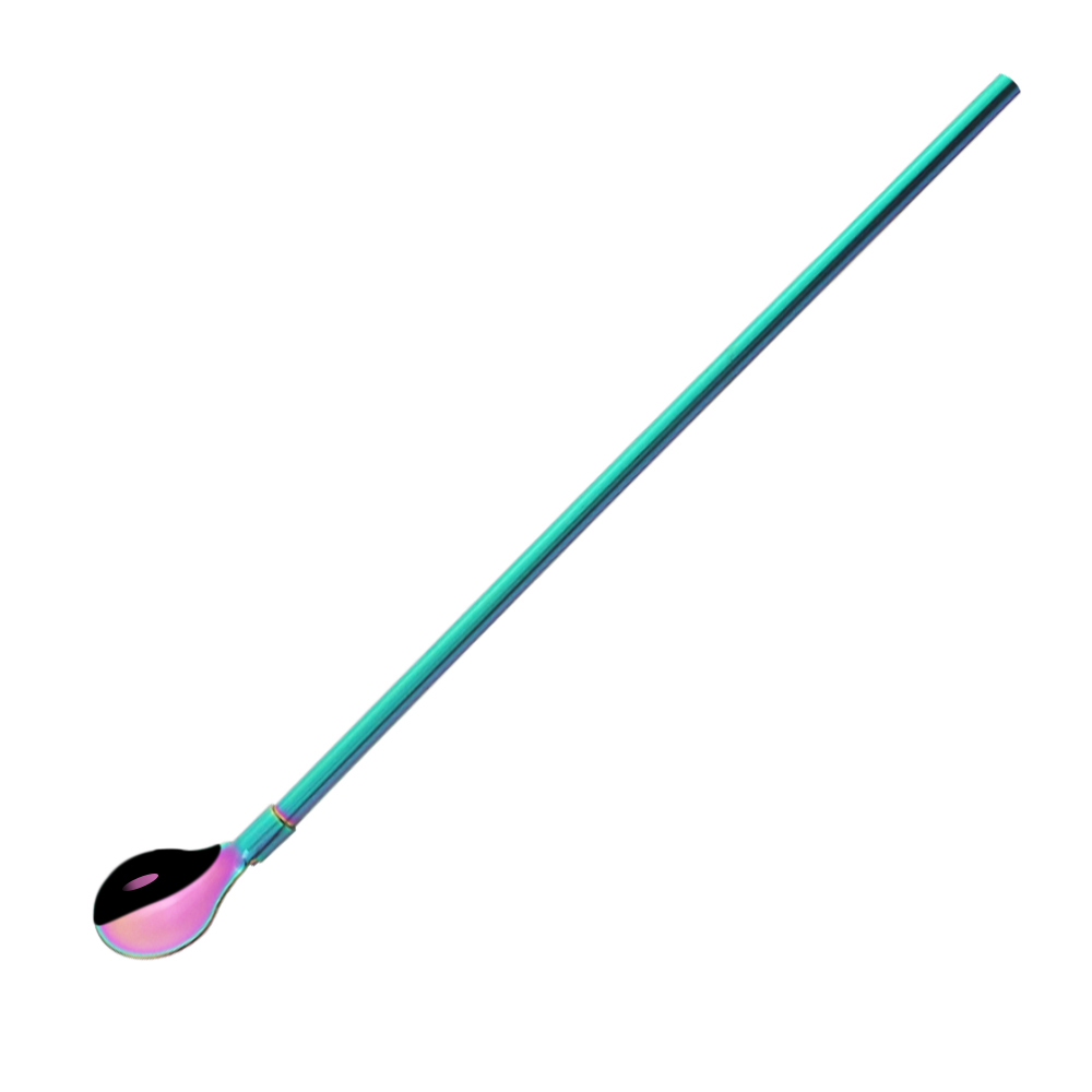 2Pcs Colorful Cocktail Stirring Spoon 18/10 Stainless Steel Metal Straws Reusable Drinking Straw Spoon Bar Coffee Stirring Tools: 2Pcs Rainbow