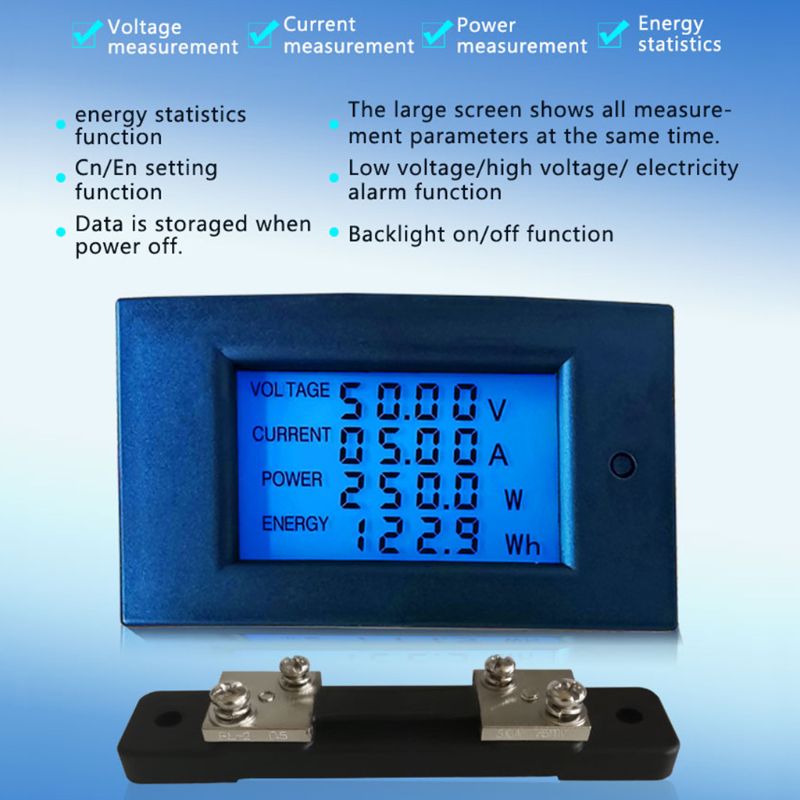 Dc 7.5-100V 50A 5KW Power Energy Meter Wattmeter Elektrische Panel Gauge Monitor Digitale Display Volt Kwh Watt amp