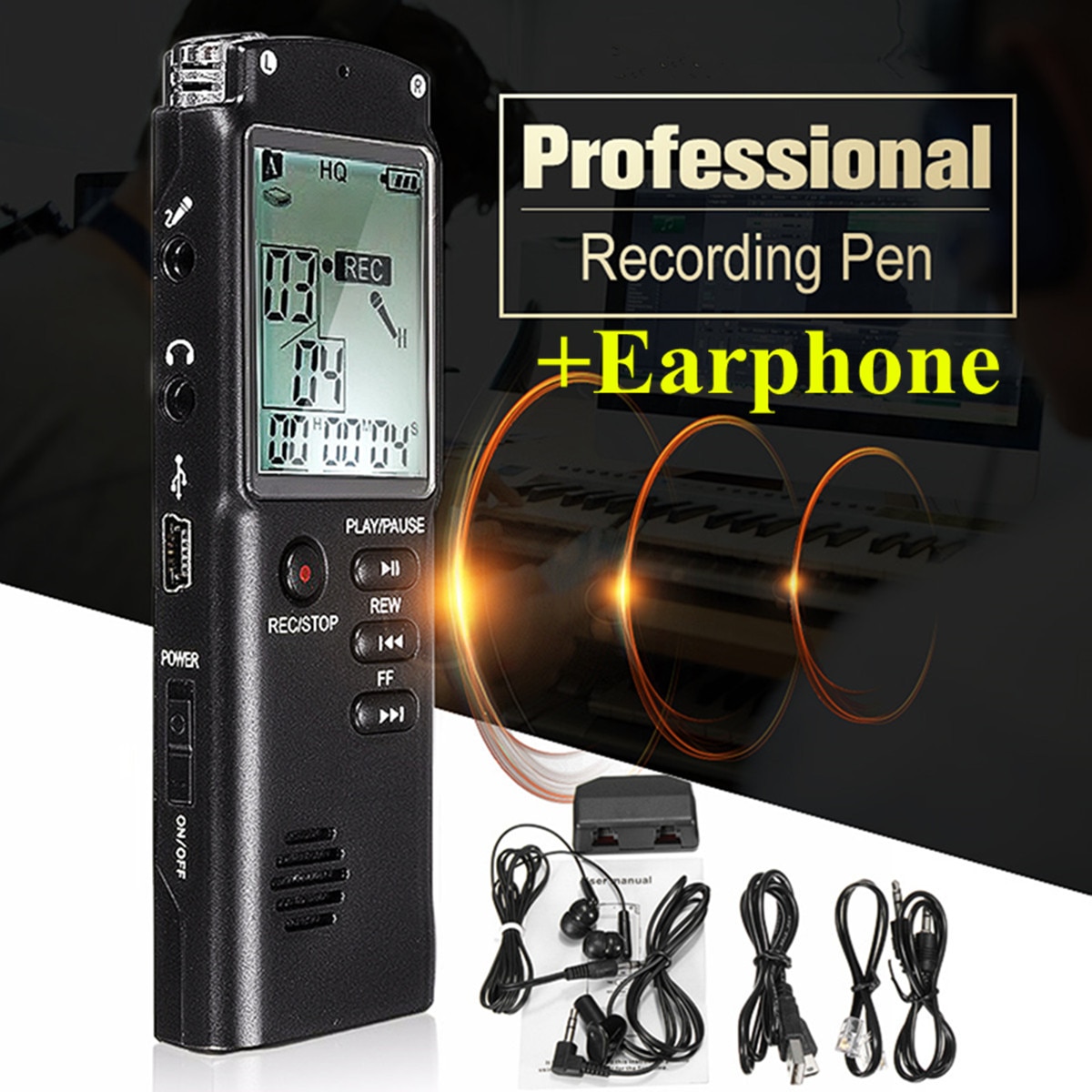 8 GB USB Voice Recorder Oplaadbare LCD Digital Audio Voice Recorder Dictafoon MP3 Spelen Met Oortelefoon Ingebouwde Microfoon
