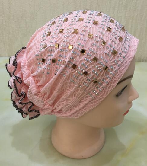 H021 chapeaux musulmans de avec strass, écharpe islamique avec fleur au dos, hijab: pink