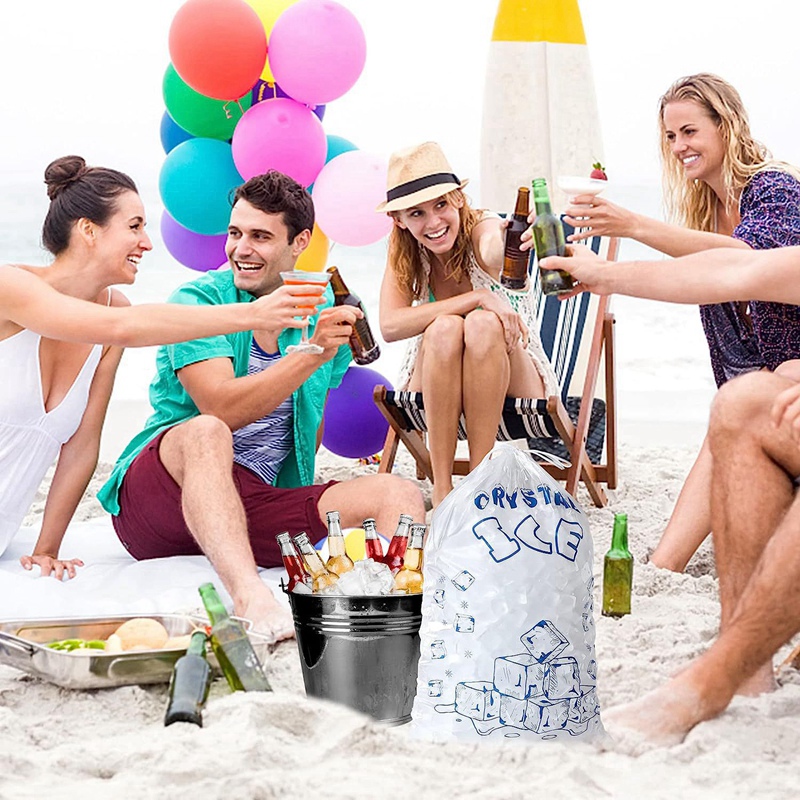 Isposer 8 lb med snøring , 100 stk. isposer til ismaskin, kraftige gjenbrukbare isbitposer, isposer til frysing