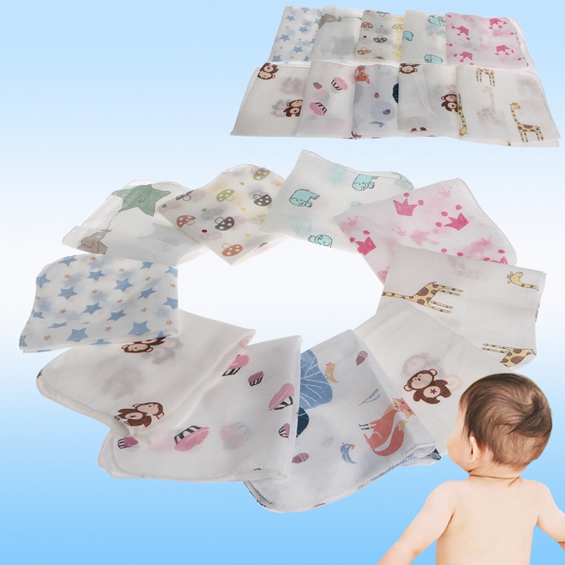 Mjuk 28*28cm 10 st baby handduk muslin handduk näsdukar två lager tork handduk