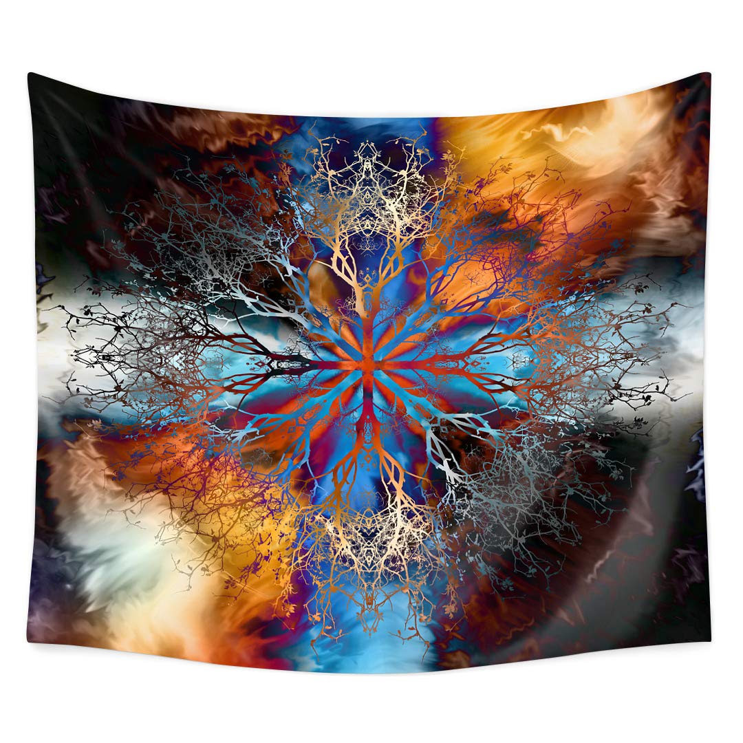 Tree of Life with Floral Style Ethnic Meditation Spiritual Artwork Tapestry